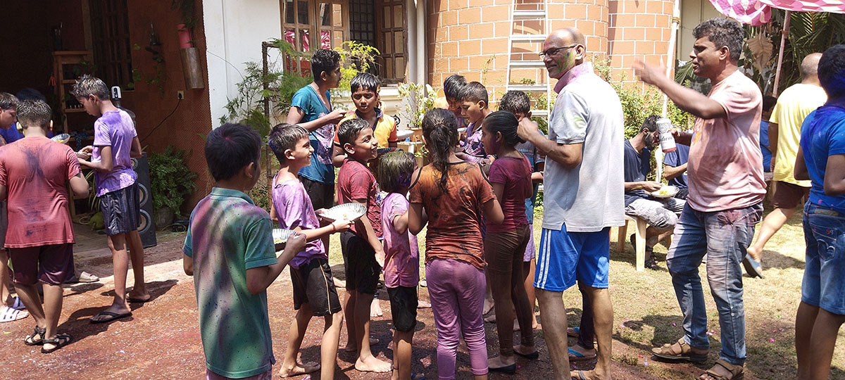 Holi celebrations in progress.